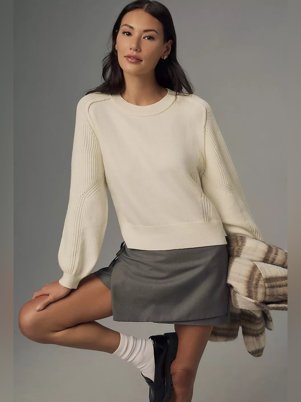 Anthropologie Pilcro Buckled Open-Back Sweater in Cream Size Small